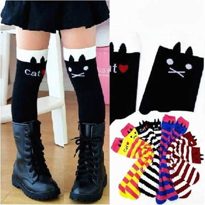 Girls Kids Knee High Socks Cotton Children Tube Stripe Socks Girls Animal Boot Socks for Kids Leg Warmer Long Cute Cat Brand