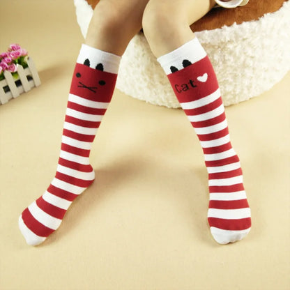 Girls Kids Knee High Socks Cotton Children Tube Stripe Socks Girls Animal Boot Socks for Kids Leg Warmer Long Cute Cat Brand