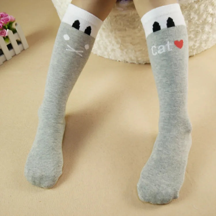 Girls Kids Knee High Socks Cotton Children Tube Stripe Socks Girls Animal Boot Socks for Kids Leg Warmer Long Cute Cat Brand