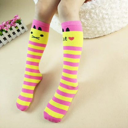 Girls Kids Knee High Socks Cotton Children Tube Stripe Socks Girls Animal Boot Socks for Kids Leg Warmer Long Cute Cat Brand