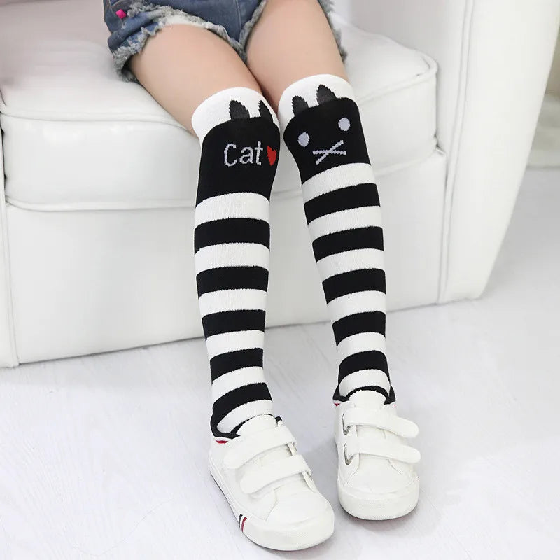Girls Kids Knee High Socks Cotton Children Tube Stripe Socks Girls Animal Boot Socks for Kids Leg Warmer Long Cute Cat Brand